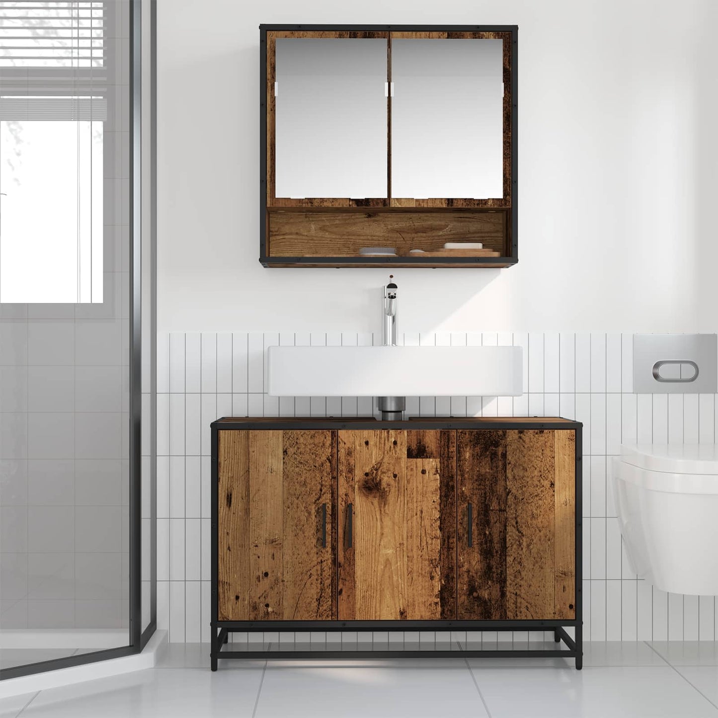 vidaXL Badezimmerschrank mit Tür Altholz 90 x 33 x 60 cm Holzwerkstoff