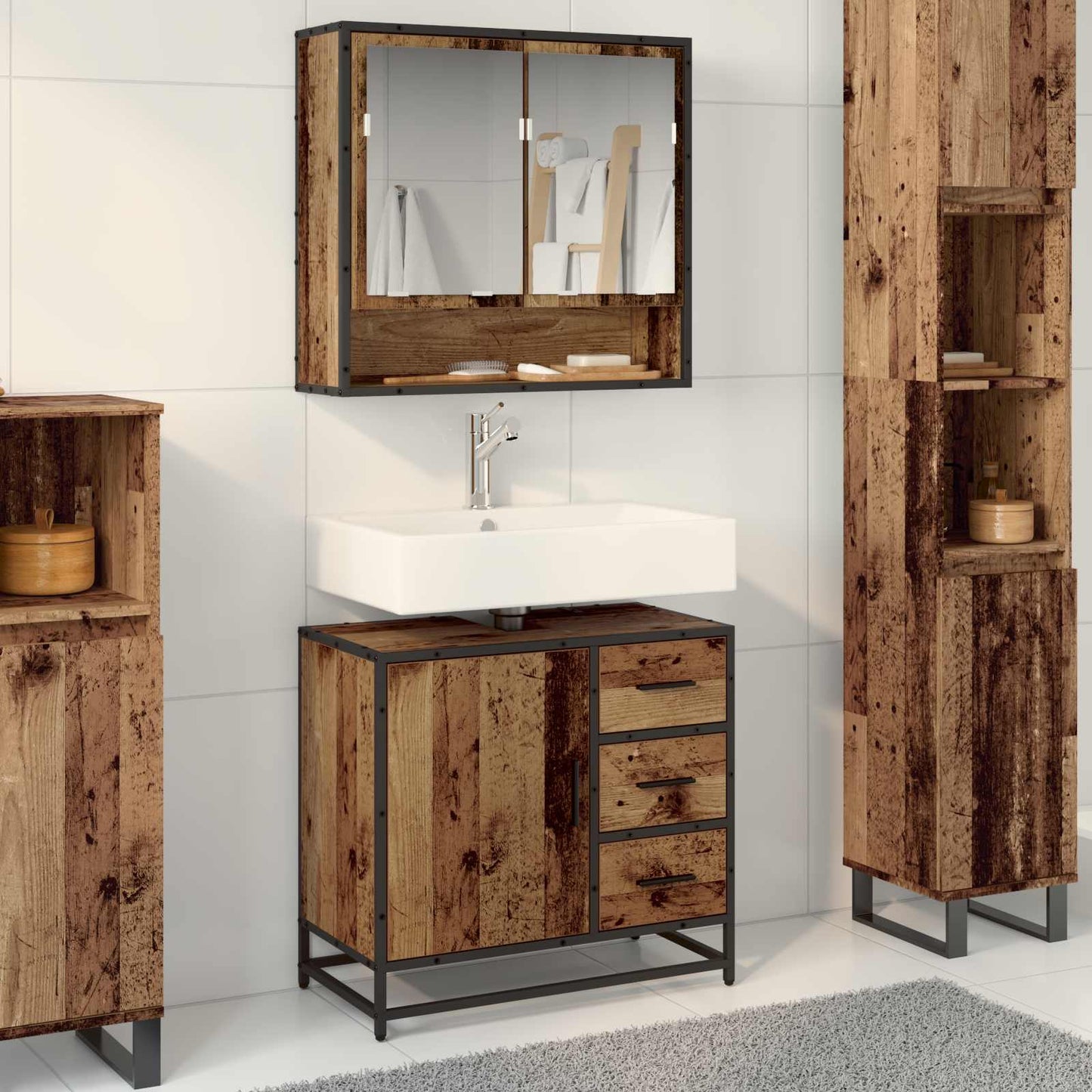 vidaXL Badezimmerschrank mit Tür Altholz 65 x 33 x 60 cm Holzwerkstoff