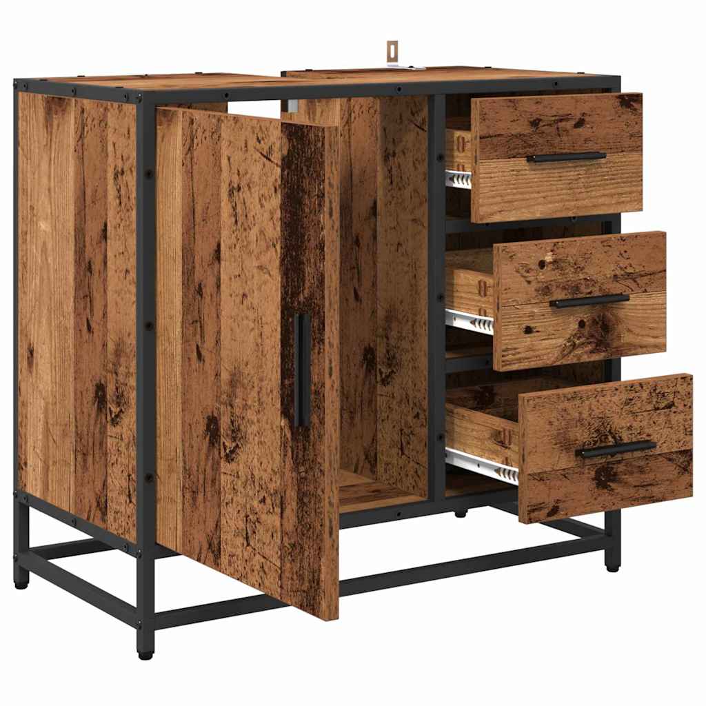 vidaXL Badezimmerschrank mit Tür Altholz 65 x 33 x 60 cm Holzwerkstoff
