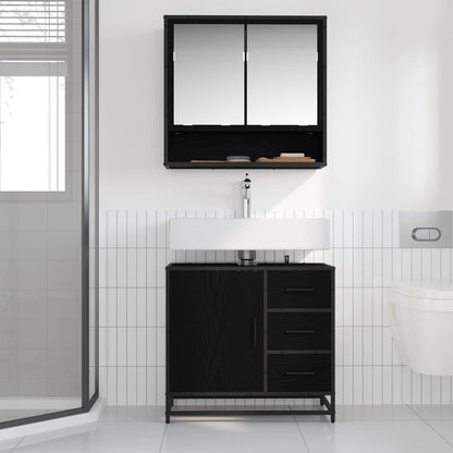 vidaXL Badezimmerschrank mit Tür Schwarz Eichen-Optik 65 x 33 x 60 cm