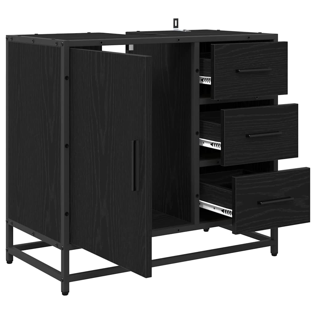 vidaXL Badezimmerschrank mit Tür Schwarz Eichen-Optik 65 x 33 x 60 cm