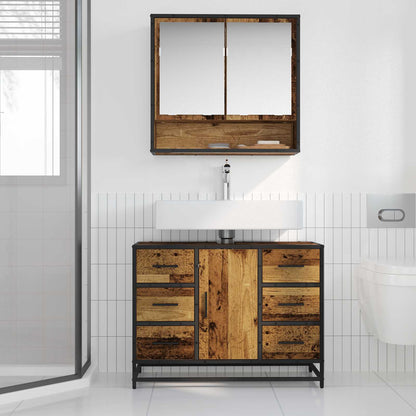 vidaXL Badezimmer Waschbecken Schrank mit Tür Altholz 80 x 33 x 60 cm