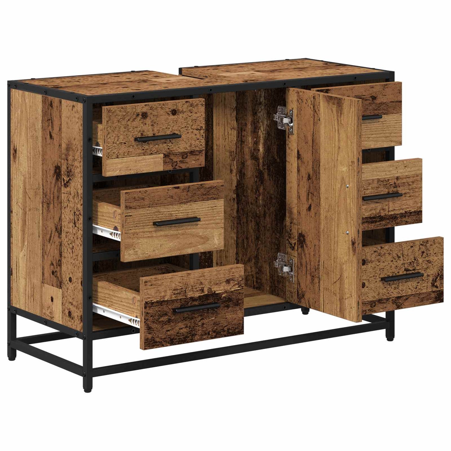 vidaXL Badezimmer Waschbecken Schrank mit Tür Altholz 80 x 33 x 60 cm