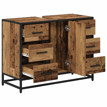 vidaXL Badezimmer Waschbecken Schrank mit Tür Altholz 80 x 33 x 60 cm