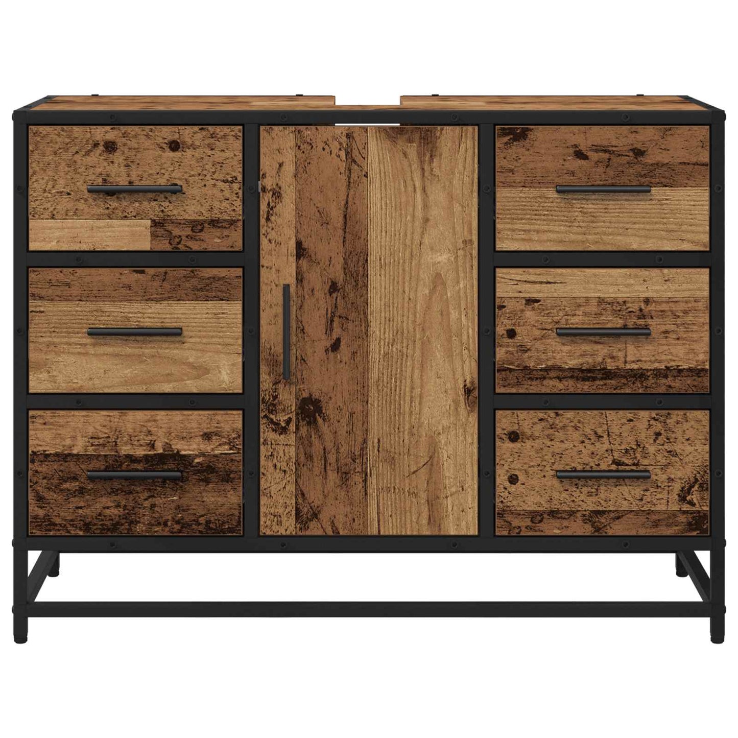 vidaXL Badezimmer Waschbecken Schrank mit Tür Altholz 80 x 33 x 60 cm