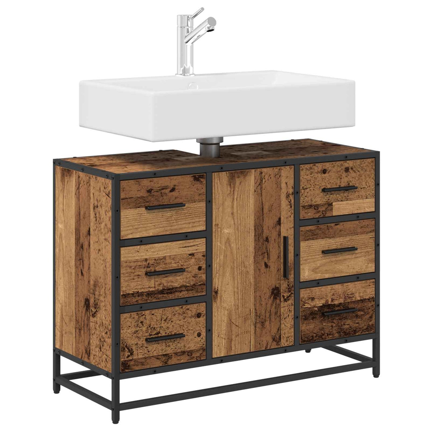 vidaXL Badezimmer Waschbecken Schrank mit Tür Altholz 80 x 33 x 60 cm