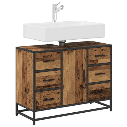 vidaXL Badezimmer Waschbecken Schrank mit Tür Altholz 80 x 33 x 60 cm