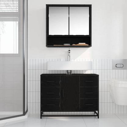 vidaXL Badezimmerschrank mit Tür Schwarz Eichen-Optik 80 x 33 x 60 cm