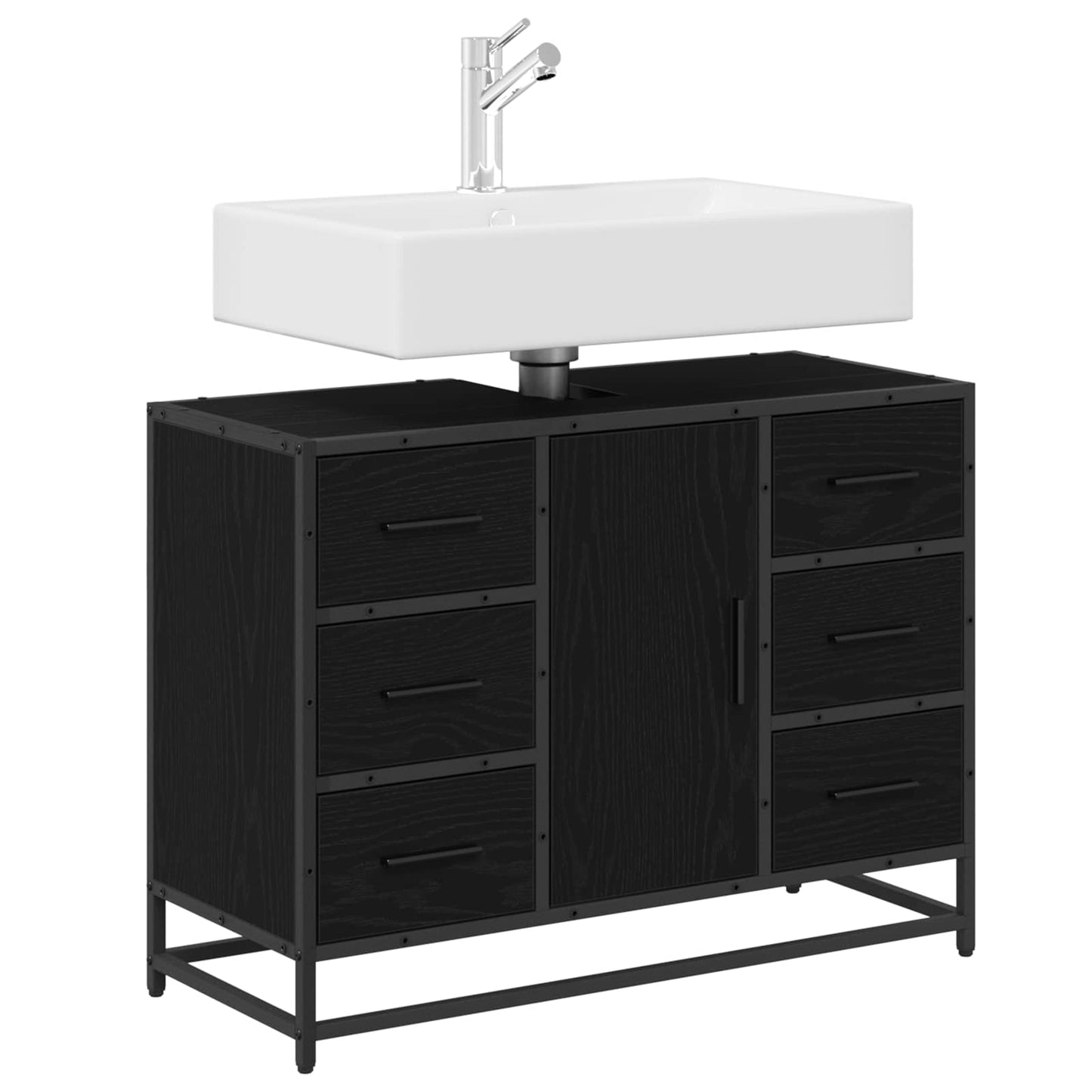 vidaXL Badezimmerschrank mit Tür Schwarz Eichen-Optik 80 x 33 x 60 cm