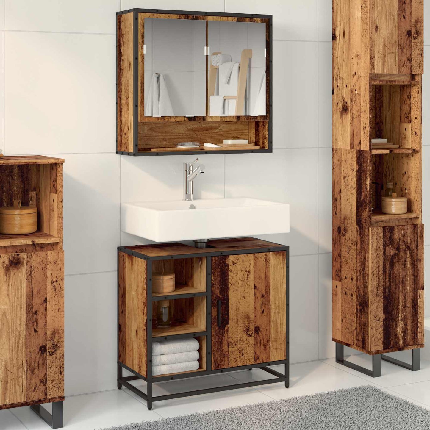 vidaXL Badezimmerschrank mit Tür Altholz 65 x 33 x 60 cm Holzwerkstoff