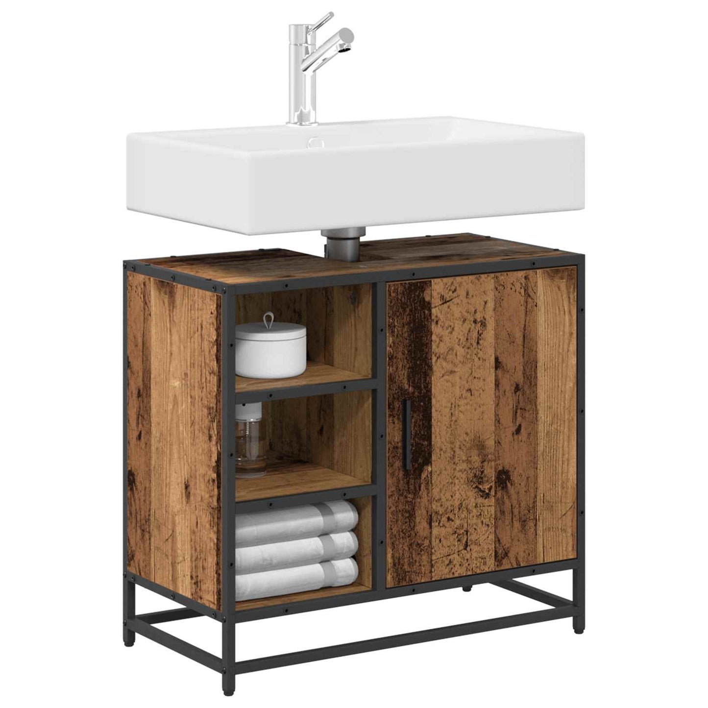 vidaXL Badezimmerschrank mit Tür Altholz 65 x 33 x 60 cm Holzwerkstoff