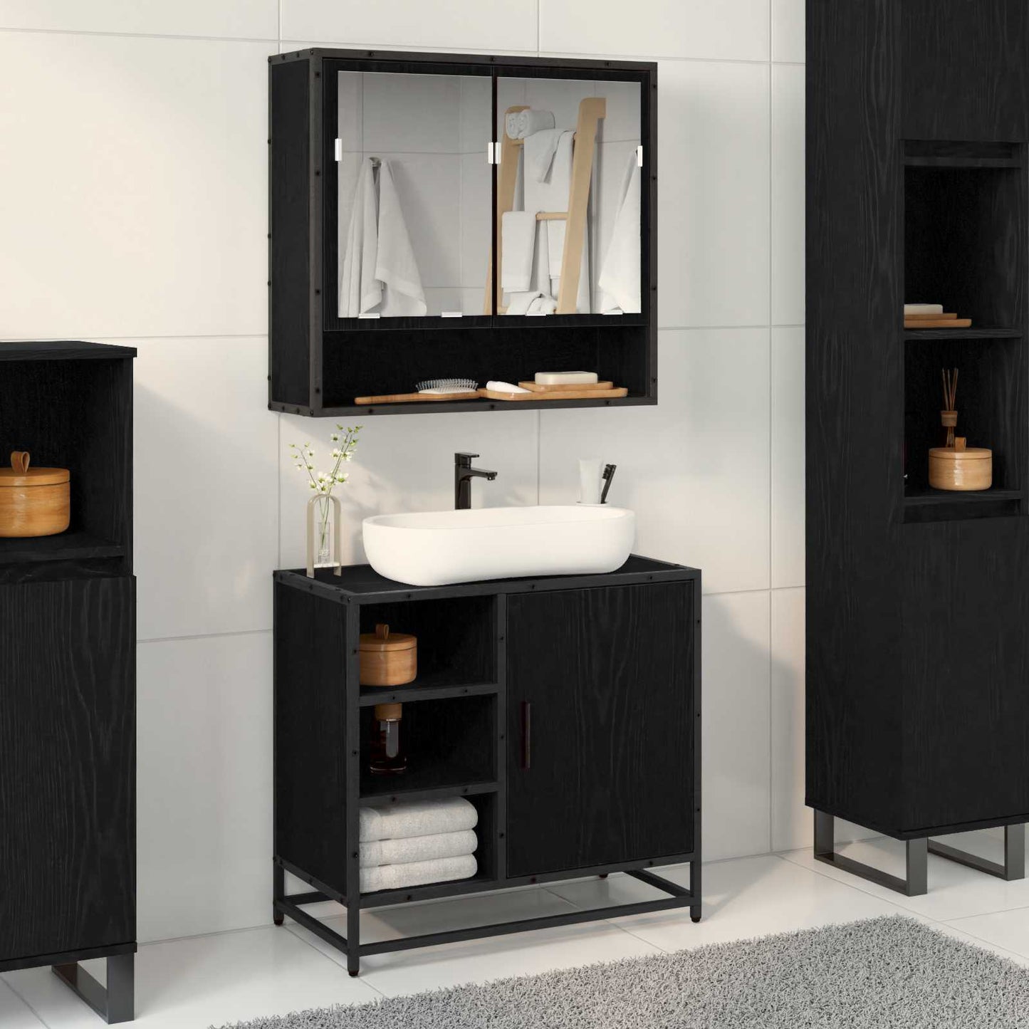 vidaXL Badezimmerschrank mit Tür Schwarz Eichen-Optik 65 x 33 x 60 cm