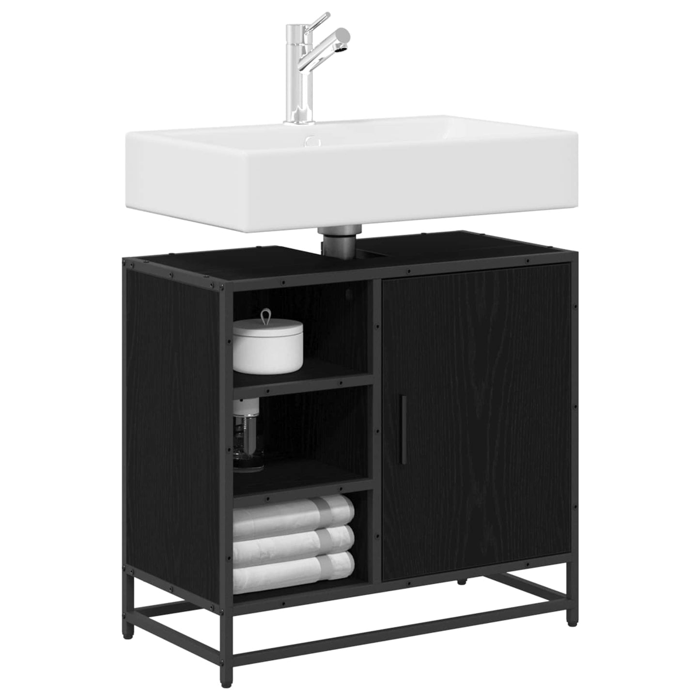 vidaXL Badezimmerschrank mit Tür Schwarz Eichen-Optik 65 x 33 x 60 cm