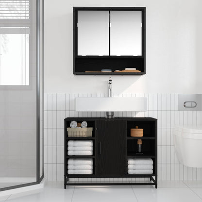 vidaXL Badezimmerschrank mit Tür Schwarz Eichen-Optik 80 x 33 x 60 cm