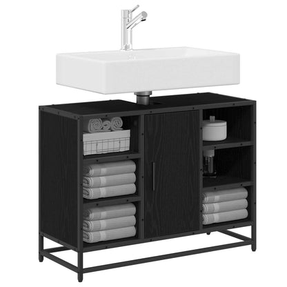 vidaXL Badezimmerschrank mit Tür Schwarz Eichen-Optik 80 x 33 x 60 cm