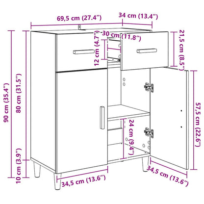 Sideboard Schwarz Eichen-Optik 34 x 69,5 x 89 cm Holzwerkstoff
