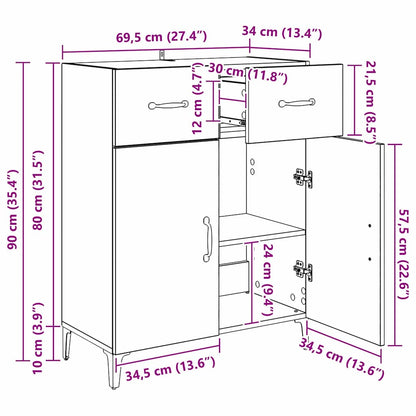 Sideboard Schwarz Eichen-Optik 69,5 x 34 x 90 cm Holzwerkstoff