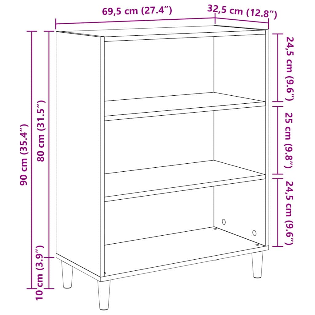 vidaXL Sideboard Schwarz Eichen-Optik 69,5 x 32,5 x 90 cm
