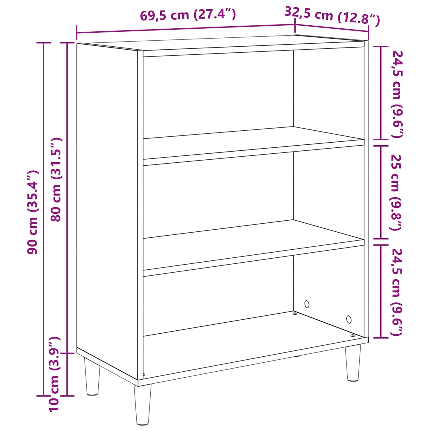 vidaXL Sideboard Schwarz Eichen-Optik 69,5 x 32,5 x 90 cm