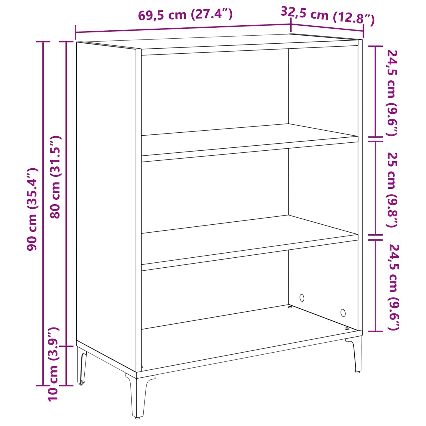 vidaXL Sideboard Artisan-Eiche 69,5 x 32,5 x 90 cm Holzwerkstoff