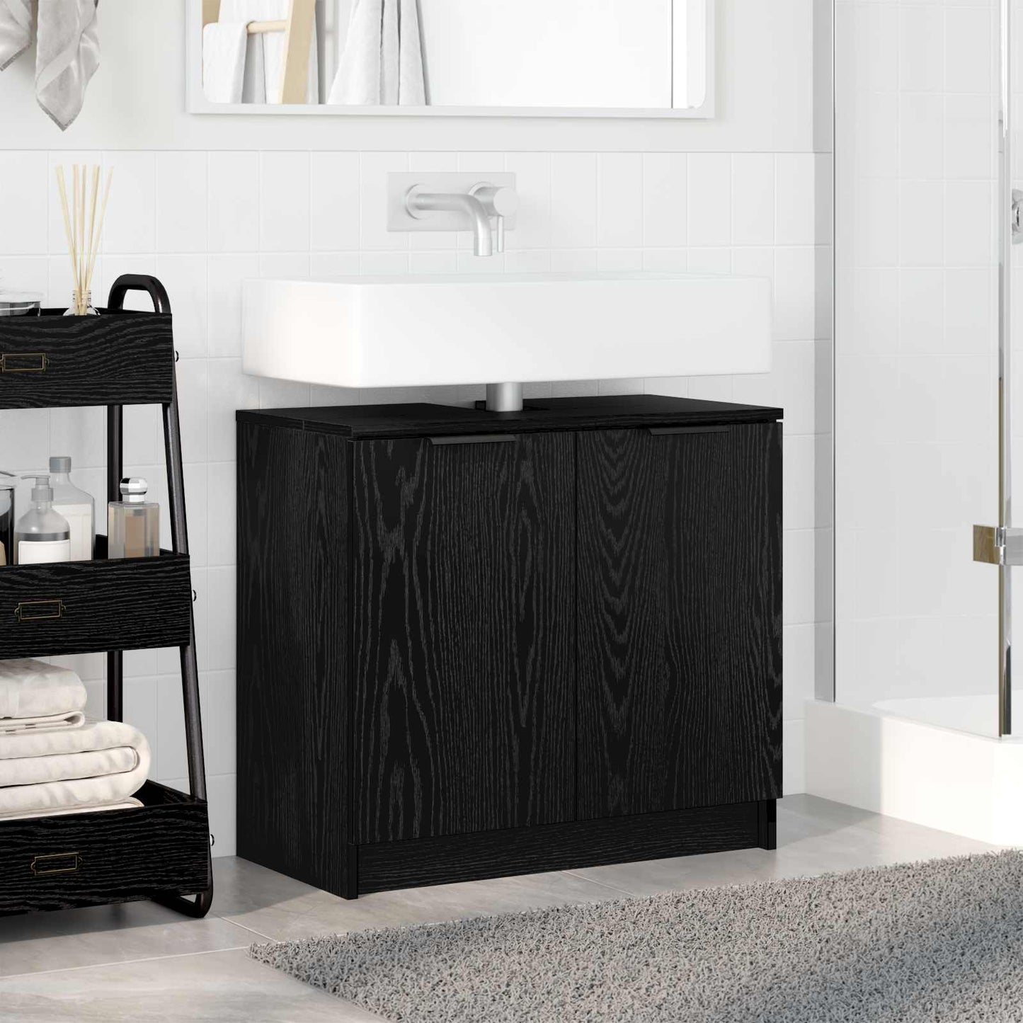 vidaXL Badezimmerschrank Schwarz Eichen-Optik 64,5 x 33,5 x 59 cm