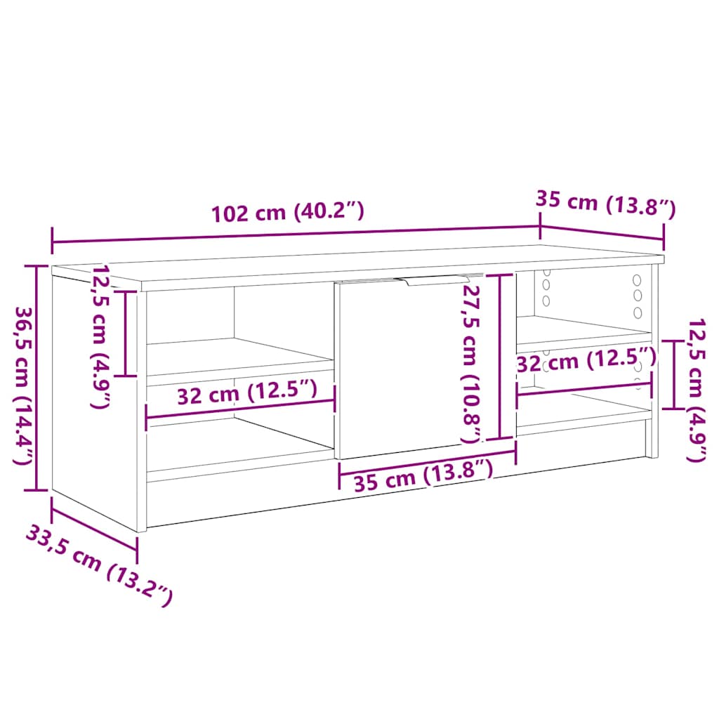 vidaXL TV-Schränk Artisan-Eiche 102 x 35 x 36,5 cm Holzwerkstoff