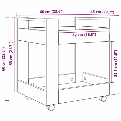 Schreibtischwagen Schwarz Eichen-Optik 60 x 45 x 60 cm