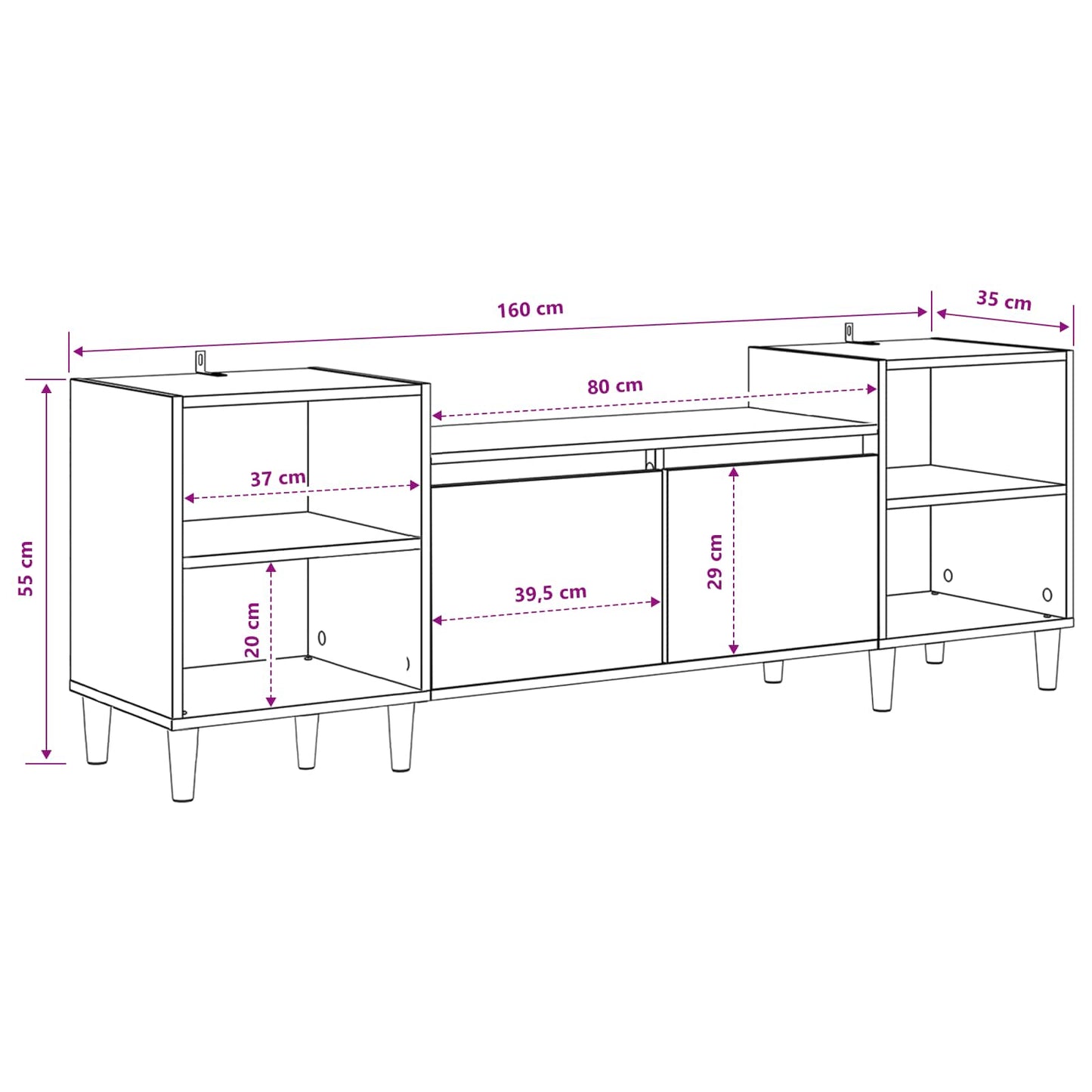vidaXL TV-Schränk Altholz 160 x 35 x 55 cm Holzwerkstoff
