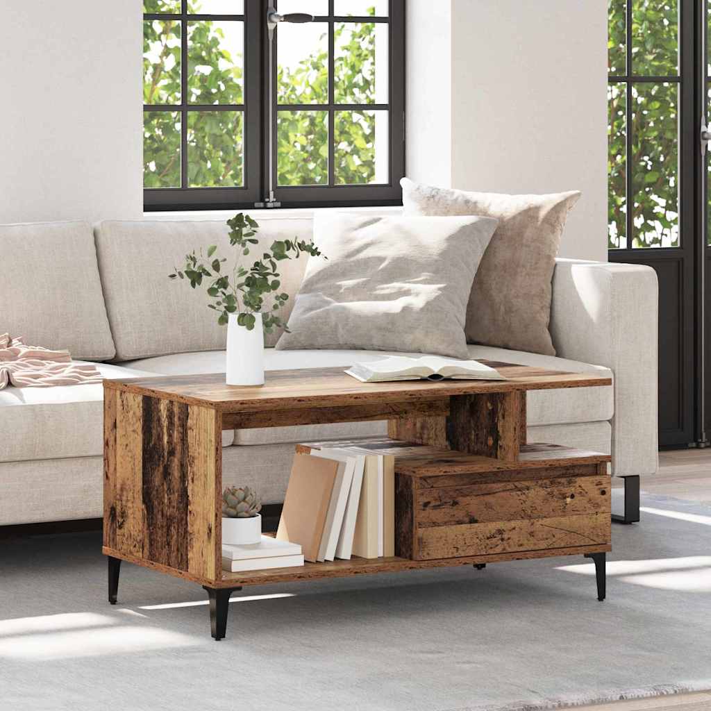 vidaXL Couchtisch mit Schubladen Altholz 90 x 49 x 45 cm Holzwerkstoff