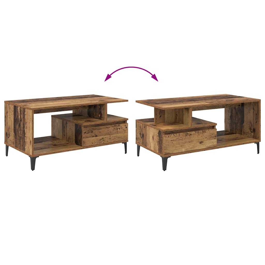vidaXL Couchtisch mit Schubladen Altholz 90 x 49 x 45 cm Holzwerkstoff