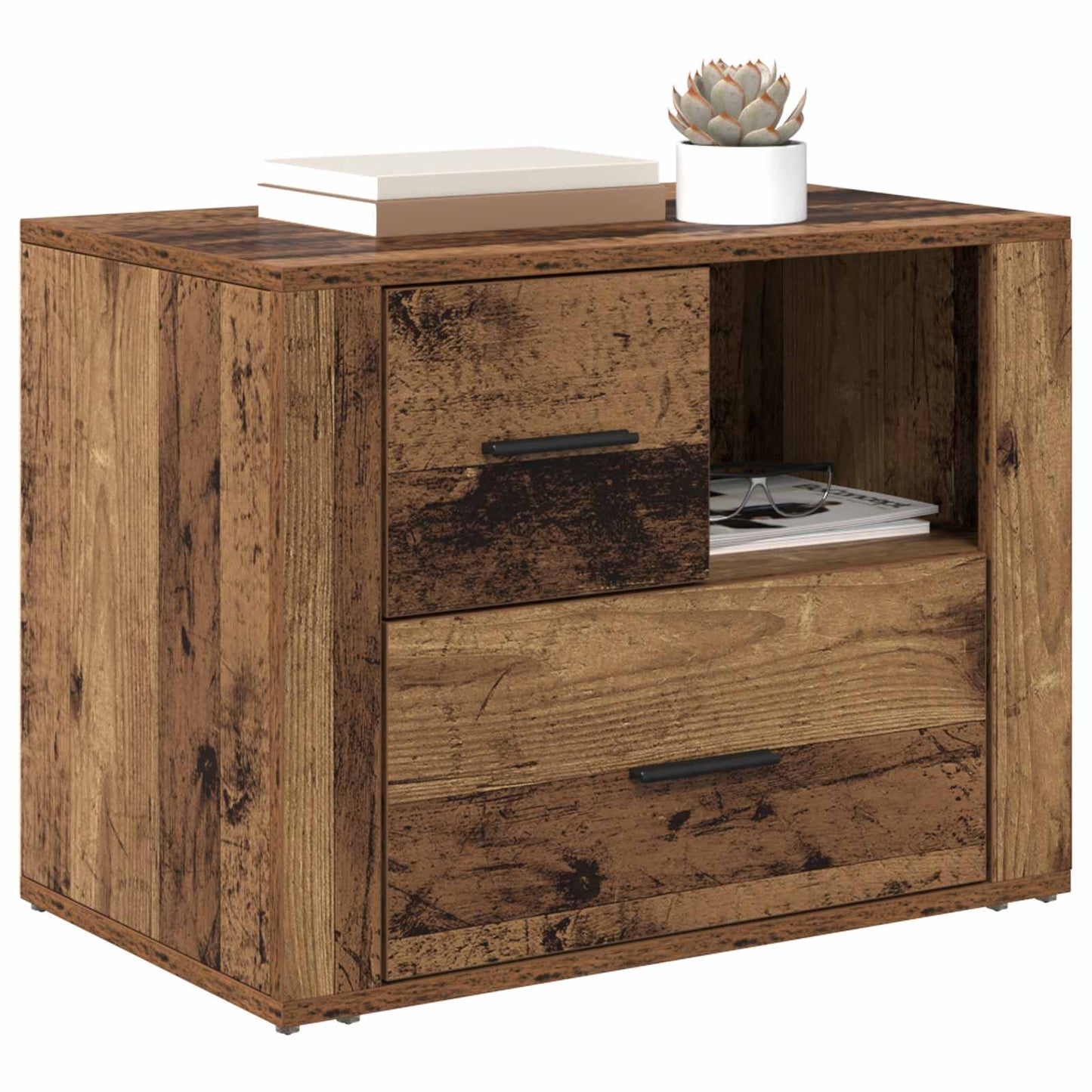 vidaXL Nachttisch mit Schubladen Altholz 35 x 60 x 50 cm Holzwerkstoff