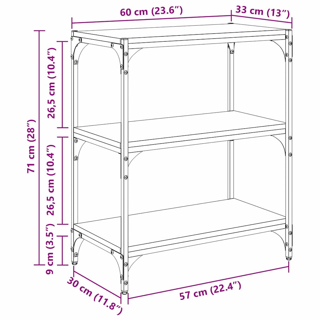 Bücherregal Artisan-Eiche 60 x 33 x 70,5 cm Holzwerkstoff