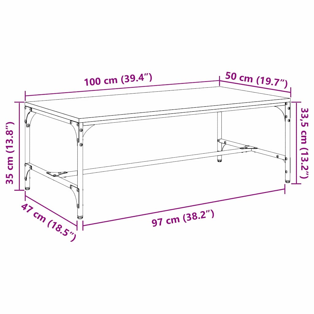 vidaXL Couchtisch Schwarz Eichen-Optik 100 x 50 x 35 cm Holzwerkstoff
