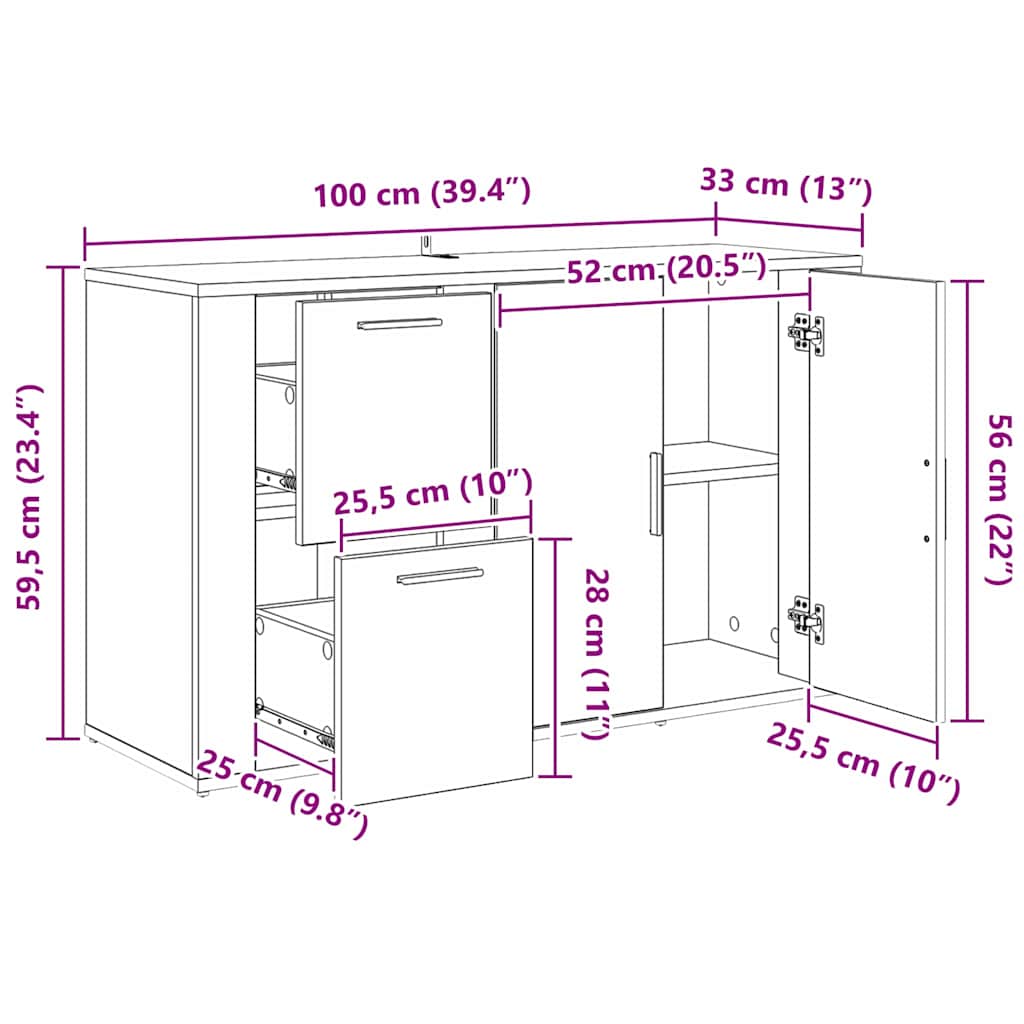 vidaXL mit Schubladen Artisan-Eiche 100 x 33 x 59,5 cm Holzwerkstoff