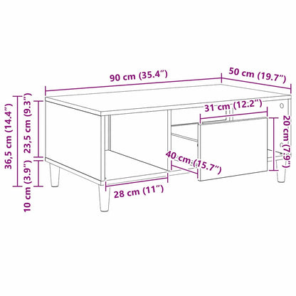 vidaXL Couchtisch Artisan-Eiche 90 x 50 x 26,5 cm Holzwerkstoff