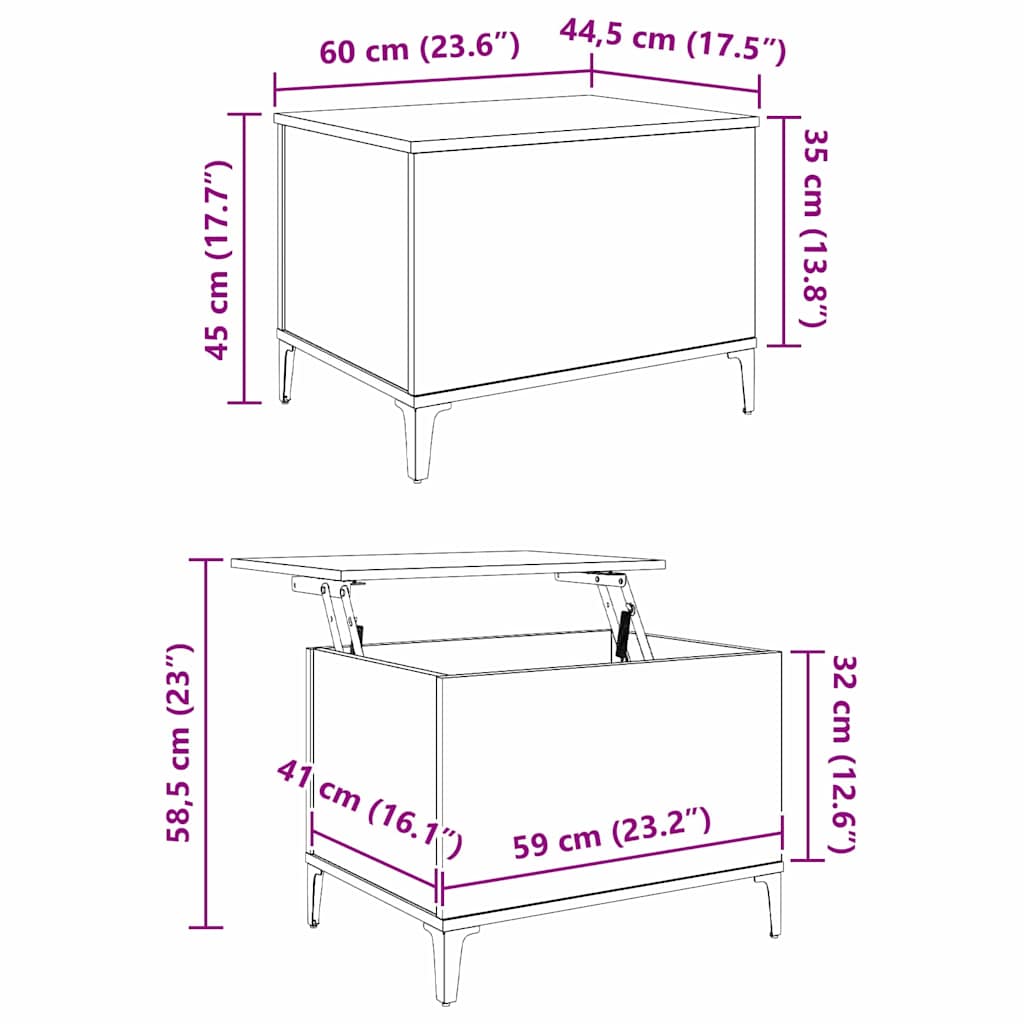 vidaXL Couchtisch Schwarz Eichen-Optik 60 x 44,5 x 45 cm Holzwerkstoff