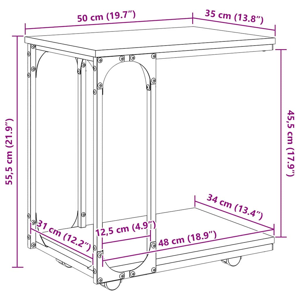 vidaXL Beistelltisch mit Regal Altholz 50 x 35 x 55.5 cm Holzwerkstoff
