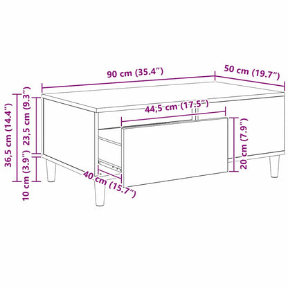 vidaXL Couchtisch Schwarz Eichen-Optik 90 x 50 x 35 cm Holzwerkstoff