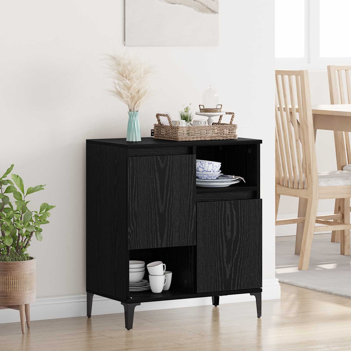 vidaXL Sideboard Schwarz Eichen-Optik 60 x 35 x 70 cm Holzwerkstoff