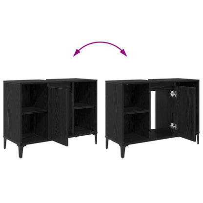 Waschbeckenunterschrank Schwarz Eichen-Optik 80 x 33 x 60 cm