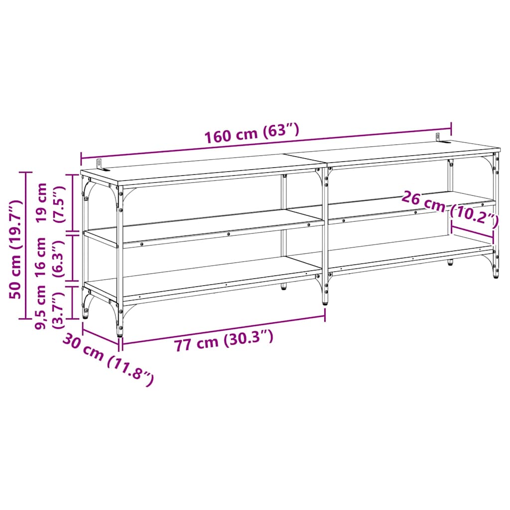 TV-Schränk Schwarz Eichen-Optik 160 x 30 x 50 cm