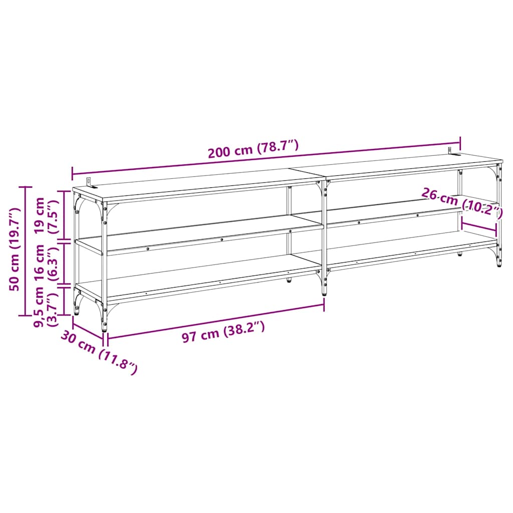 TV-Schränk Schwarz Eichen-Optik 200 x 30 x 50 cm