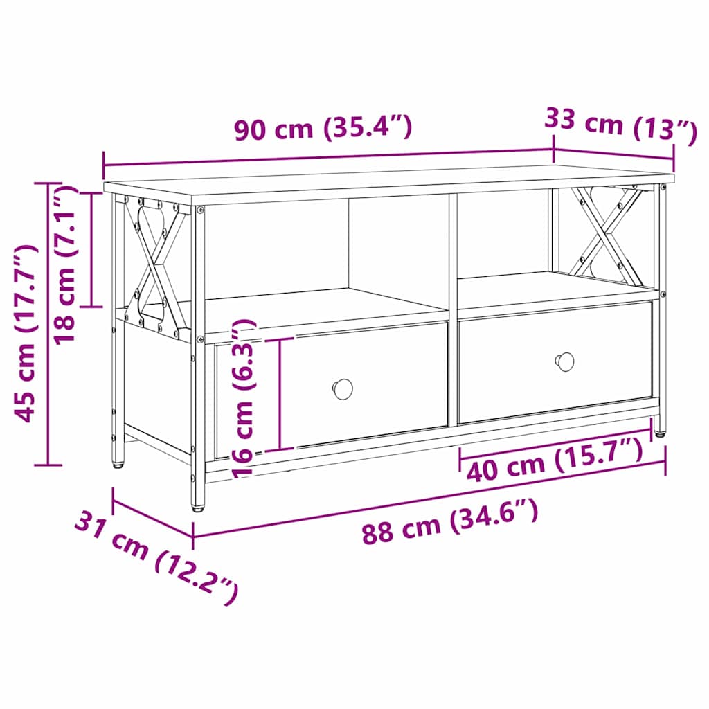 vidaXL TV-Schränk Altholz 90 x 33 x 45 cm Ingenieure Holz und Stahl