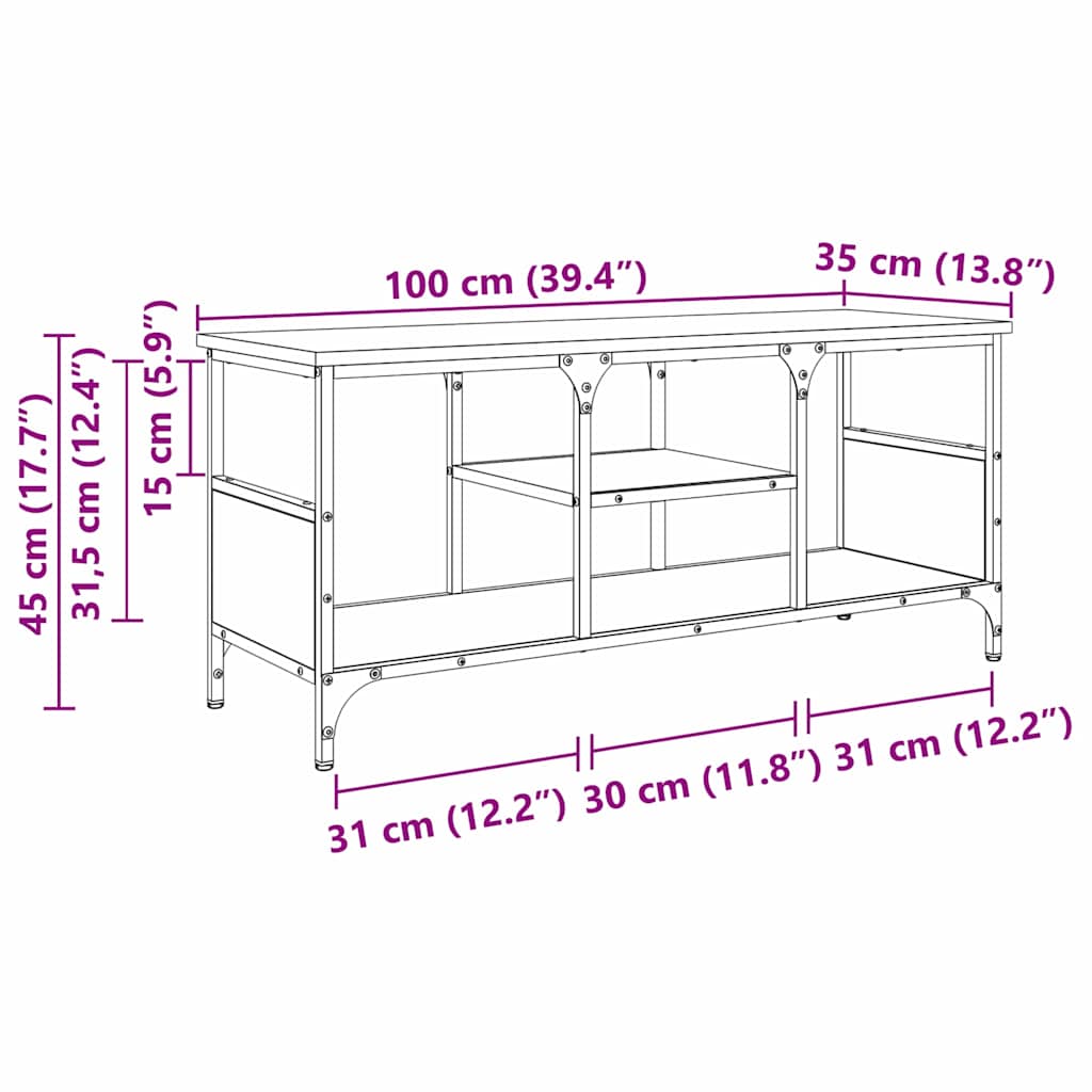vidaXL TV-Schränk Artisan-Eiche 100 x 35 x 45 cm Verbundholz und Eisen