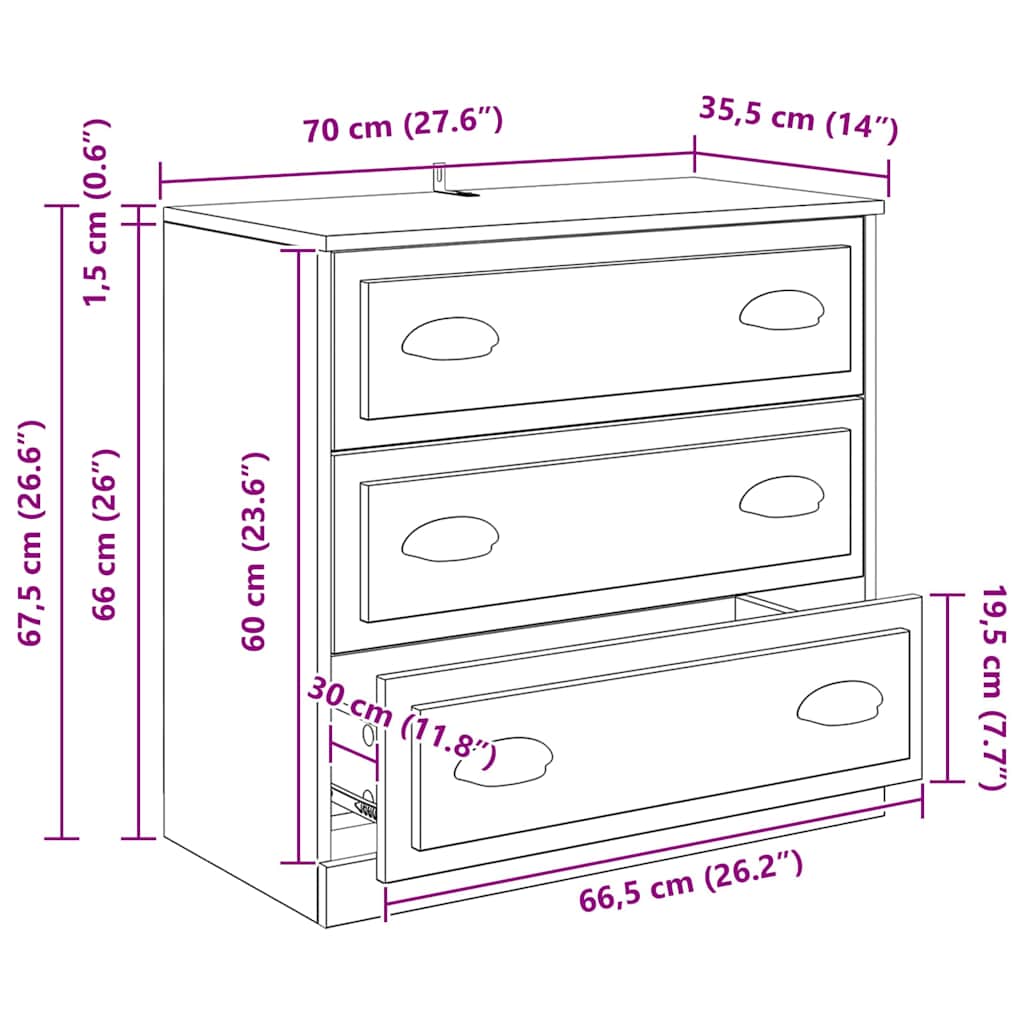 vidaXL Sideboard Schwarz Eichen-Optik 70 x 35,5 x 67,5 cm