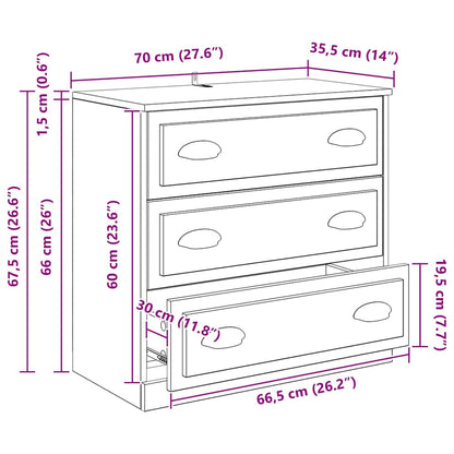 vidaXL Sideboard Schwarz Eichen-Optik 70 x 35,5 x 67,5 cm