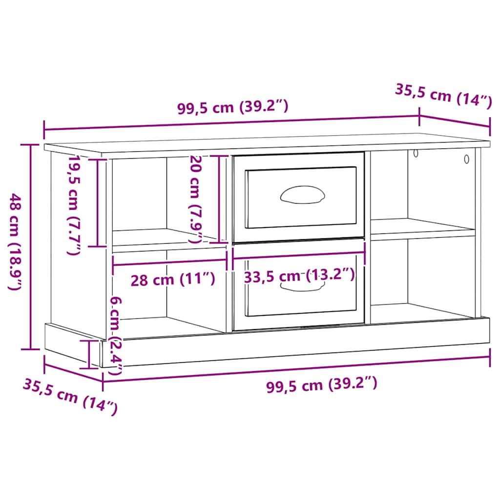 TV-Schränk Schwarz Eichen-Optik 99,5 x 35,5 x 48 cm