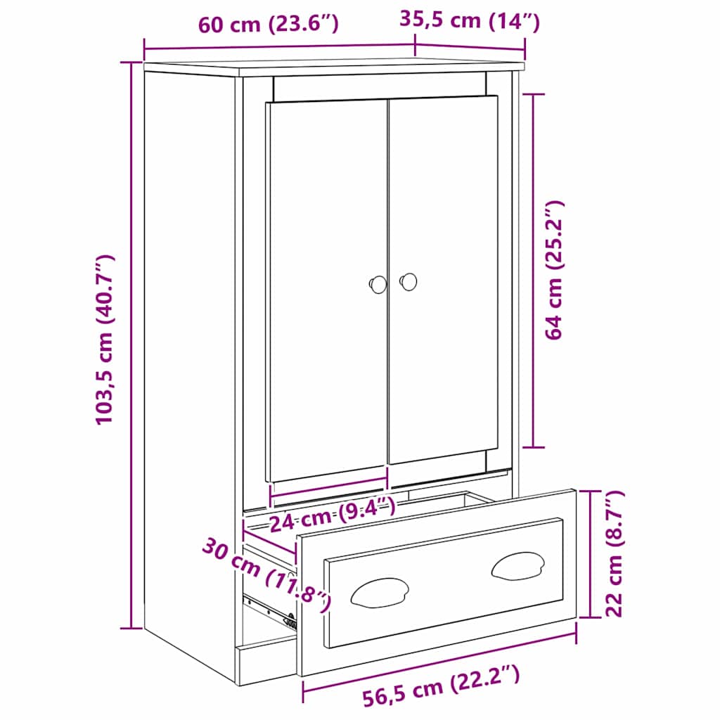 vidaXL Highboard Schwarz Eichen-Optik 60 x 35,5 x 103,5 cm