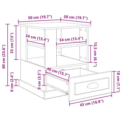 vidaXL Nachttisch mit Schubladen Altholz 50 x 50 x 60 cm Holzwerkstoff