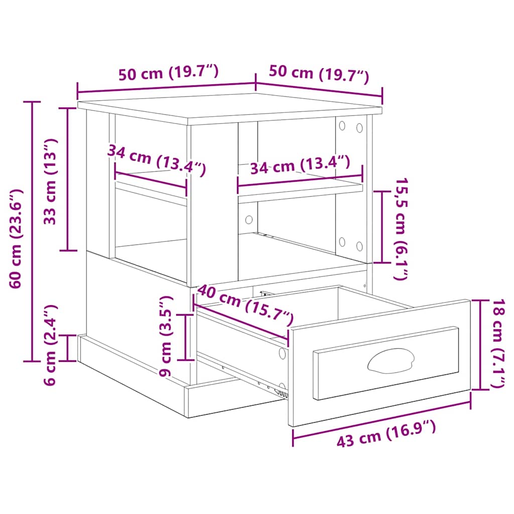 vidaXL Nachttisch Artisan-Eiche 50 x 50 x 60 cm Holzwerkstoff